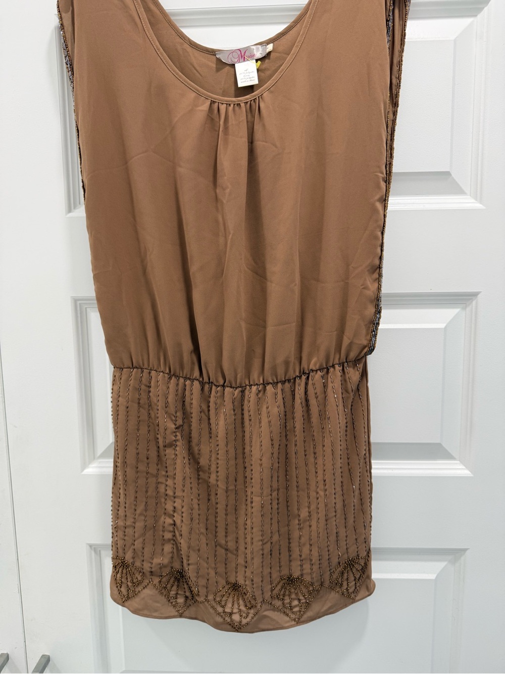 Beaded Brown Mini Dress - Women